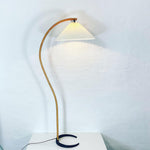 Arched Wood Reading Lamp with Fabric Shade 59 in Tall Modern Over-Sofa Light Natural Finish for Living Rooms Bedrooms Minimalist Standing La