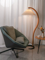 Arched Wood Reading Lamp with Fabric Shade 59 in Tall Modern Over-Sofa Light Natural Finish for Living Rooms Bedrooms Minimalist Standing La