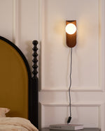 Plug-In Sconce with Frosted Globe and Wood Accent – 10 Inch Height for Bedroom Bathroom Hallway – G9 Socket Dimmable Fixture – Natural or Wa