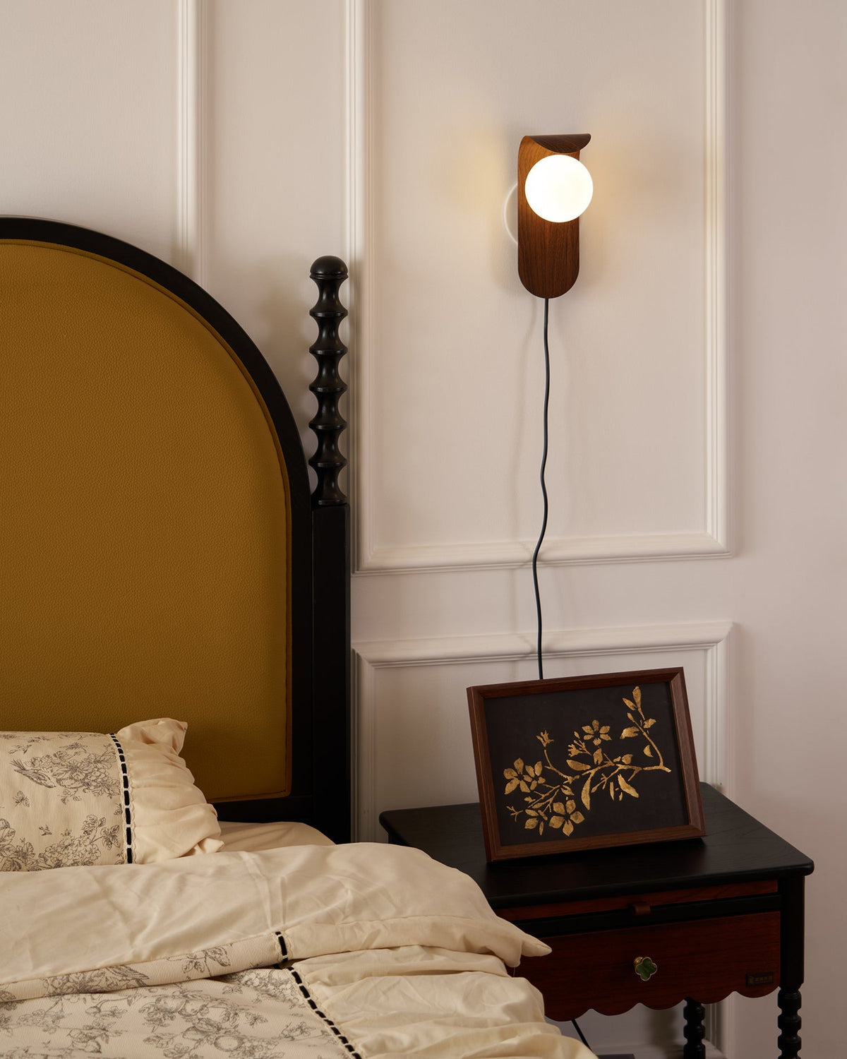 Plug-In Sconce with Frosted Globe and Wood Accent – 10 Inch Height for Bedroom Bathroom Hallway – G9 Socket Dimmable Fixture – Natural or Wa