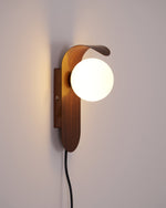 Plug-In Sconce with Frosted Globe and Wood Accent – 10 Inch Height for Bedroom Bathroom Hallway – G9 Socket Dimmable Fixture – Natural or Wa