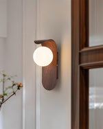 Plug-In Sconce with Frosted Globe and Wood Accent – 10 Inch Height for Bedroom Bathroom Hallway – G9 Socket Dimmable Fixture – Natural or Wa
