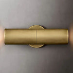 Cylindrical Brass Wall Sconce 12-Inch Glass Shade Dual-Light Fixture for Hallway Bedroom Living Room Entryway
