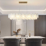 Glass Feather Ceiling Light Fixture 20 in Round Gold White LED Adjustable Color Temp for Dining Living Bedroom Contemporary Home Decor