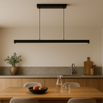 Linear LED Ceiling Fixture Wood & Iron Finish 47 in for Dining Table Kitchen Island Home Office Adjustable Hanging Lamp Modern Minimalist