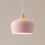 Dome Pendant Light with Adjustable Cord – Aluminum & Wood Accent for Dining Room, Kitchen Island & Reading Nook