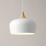 Dome Pendant Light with Adjustable Cord – Aluminum & Wood Accent for Dining Room, Kitchen Island & Reading Nook