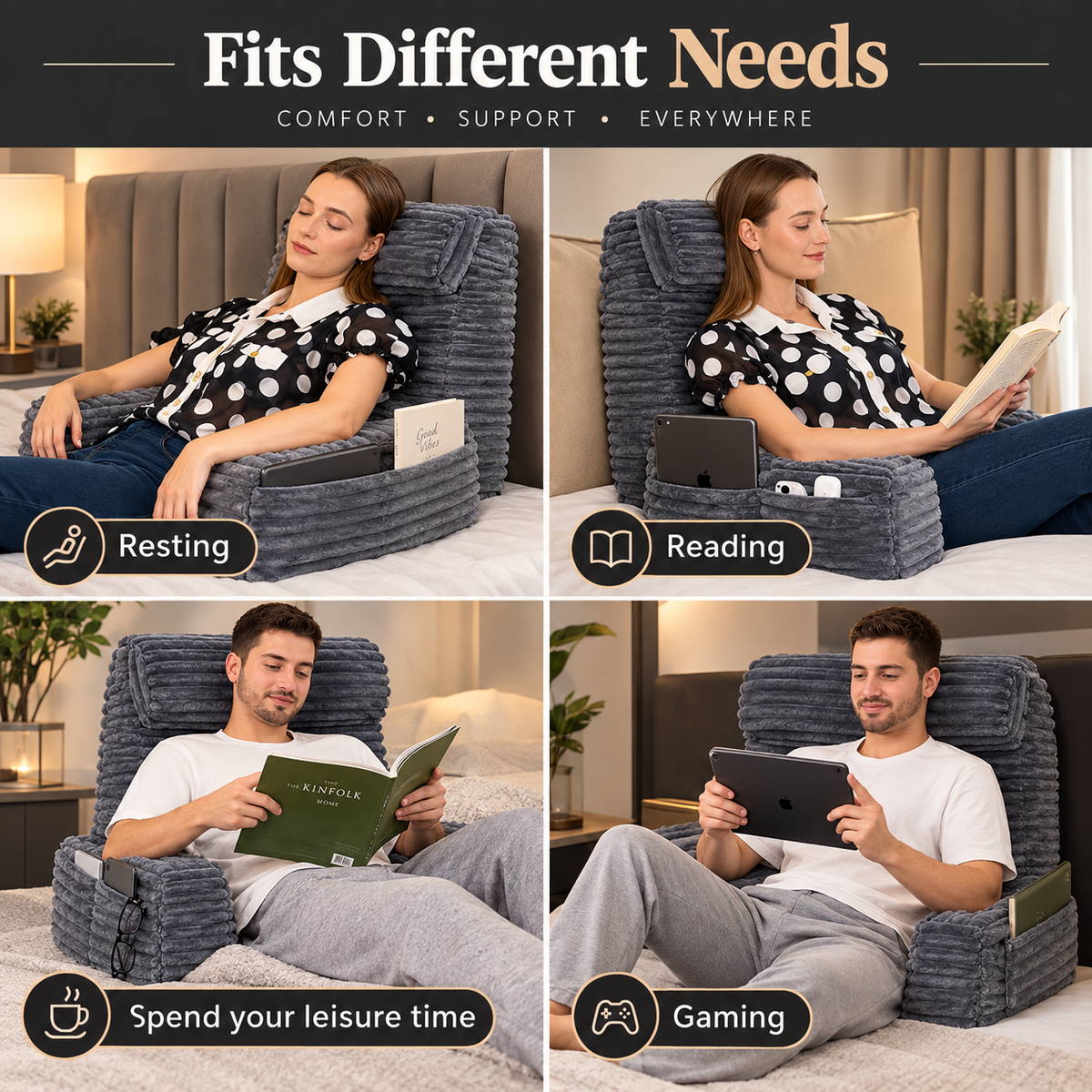 Luxury Backrest Pillow With Arms & Adjustable Headrest