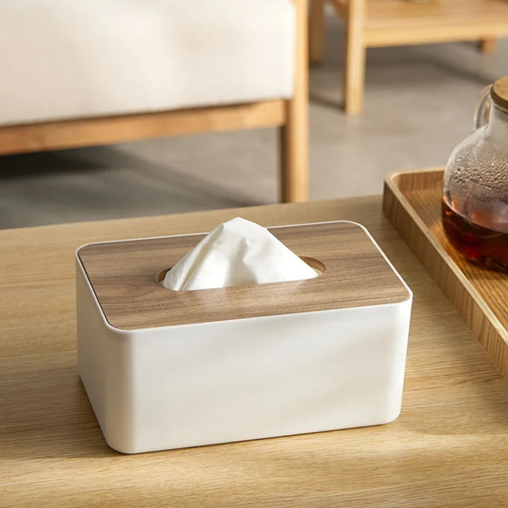 Cleo Tissue Box Cover - Bamboo Lid, Minimalist Design