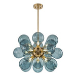 18-Light Glass Globe Ceiling Chandelier Blue Orb Sputnik Design Gold Frame Adjustable Height Hardwired for Dining Room Foyer