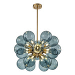 18-Light Glass Globe Ceiling Chandelier Blue Orb Sputnik Design Gold Frame Adjustable Height Hardwired for Dining Room Foyer