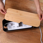 Clever Cable Organizer Box - Bamboo Lid, Ventilated Design for Desk Cable Management