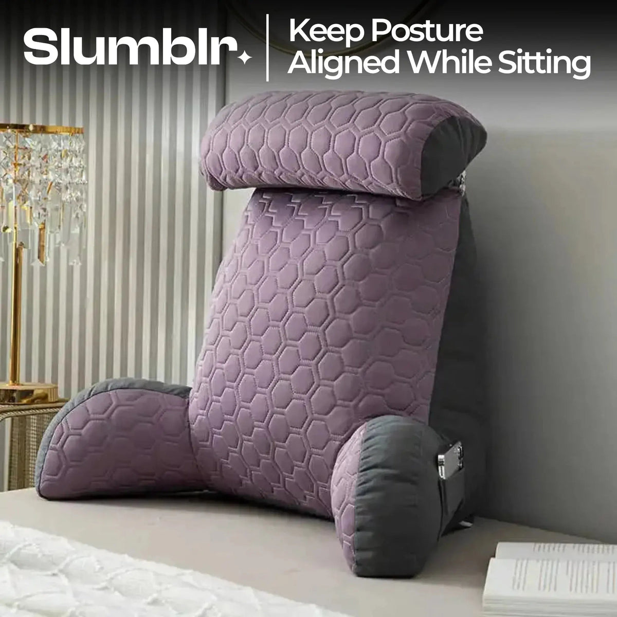 Dotisk Cozy Lounge | Reading Pillow for Bed with Side Pockets & Washable Cover | Comfortable Backrest Pillow for Relaxation