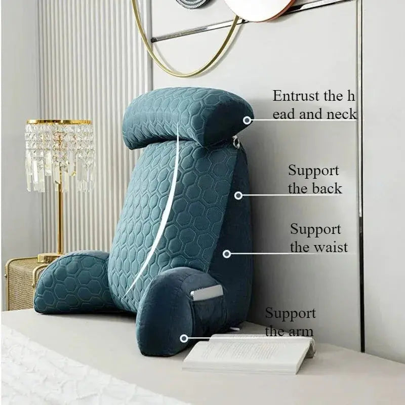 Dotisk Cozy Lounge | Reading Pillow for Bed with Side Pockets & Washable Cover | Comfortable Backrest Pillow for Relaxation