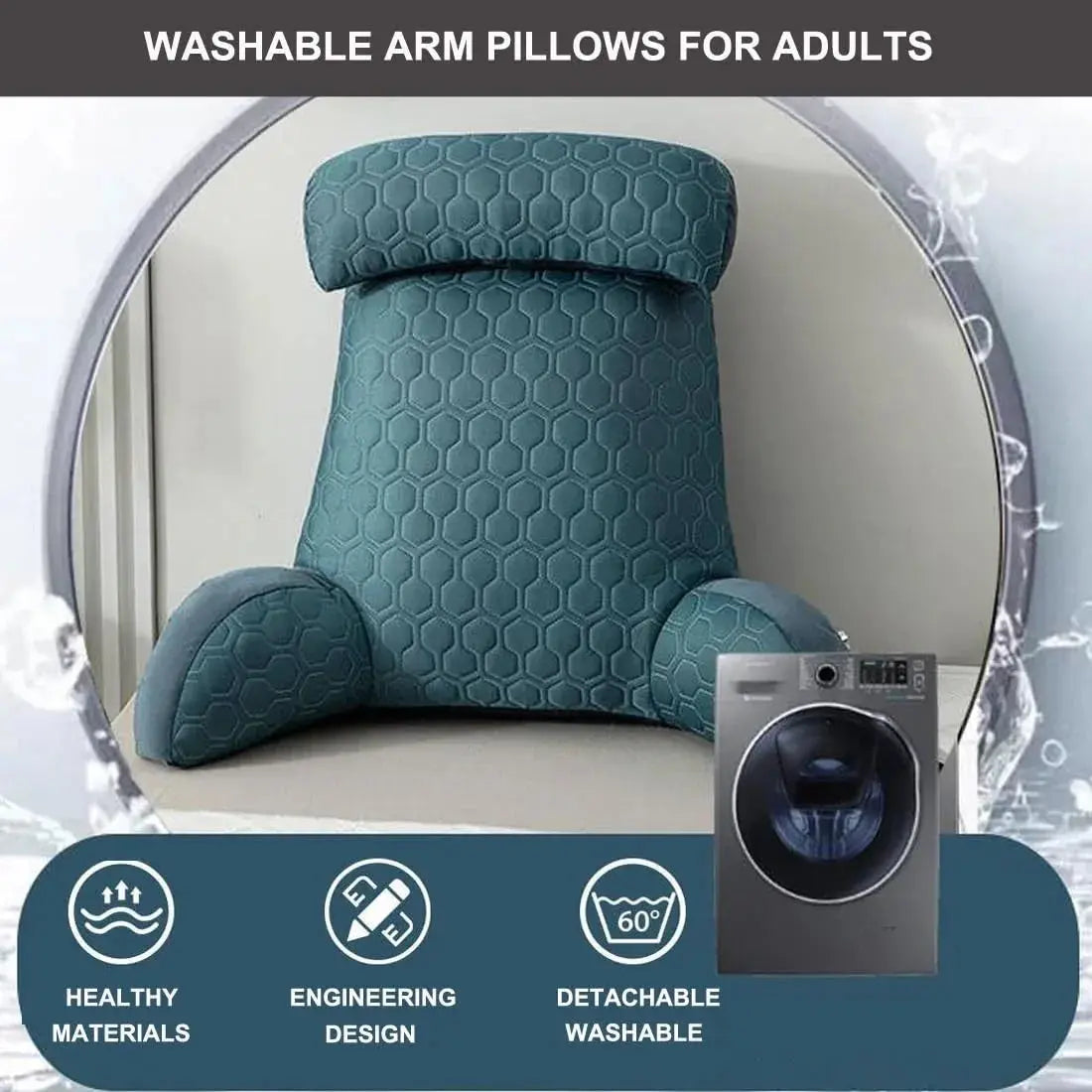 Dotisk Cozy Lounge | Reading Pillow for Bed with Side Pockets & Washable Cover | Comfortable Backrest Pillow for Relaxation