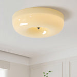 LED Flush Mount Light Fixture Chrome Textured Glass Shade Integrated Lighting 16 in Round Low Profile for Bedroom Living Room Dining Room Co
