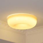 Glass Dome Flush Mount Light Fixture 16 in Cream Round LED Ceiling Lamp for Bedroom Living Room Dining Room Low Profile Dimmable Modern Home