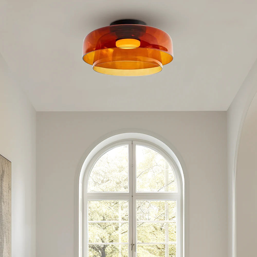 Layered Glass Ceiling Light Modern Multi-Tier Flush Mount Fixture with LED Hardwired for Kitchen Dining Room Bedroom Living Room