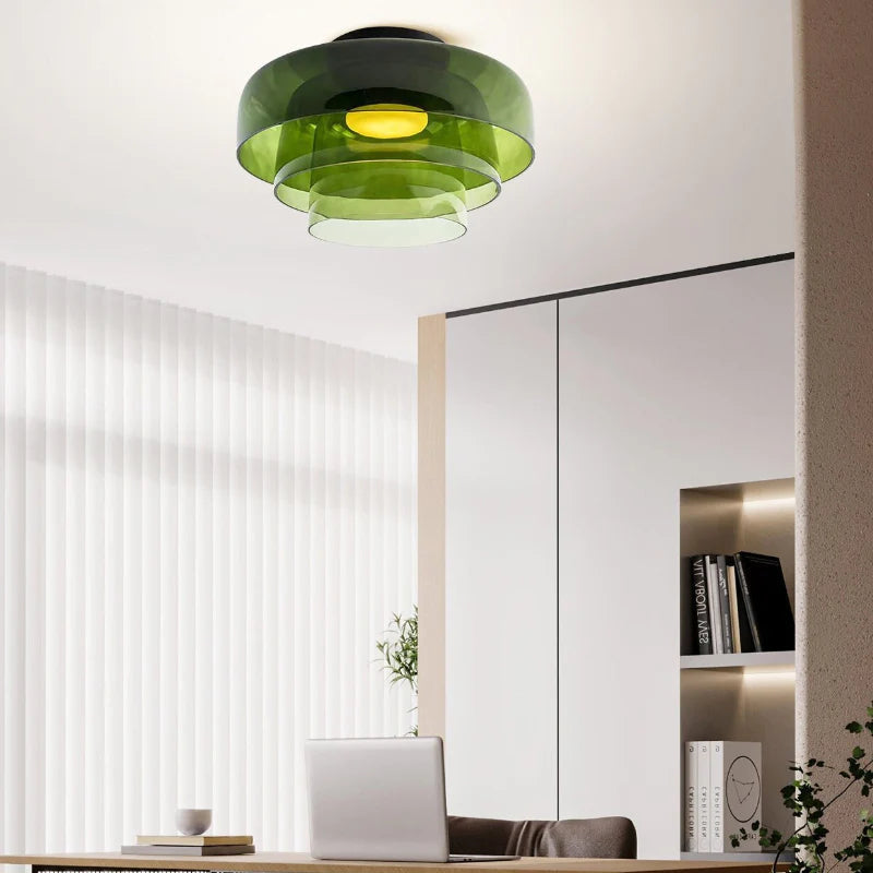 Layered Glass Ceiling Light Modern Multi-Tier Flush Mount Fixture with LED Hardwired for Kitchen Dining Room Bedroom Living Room