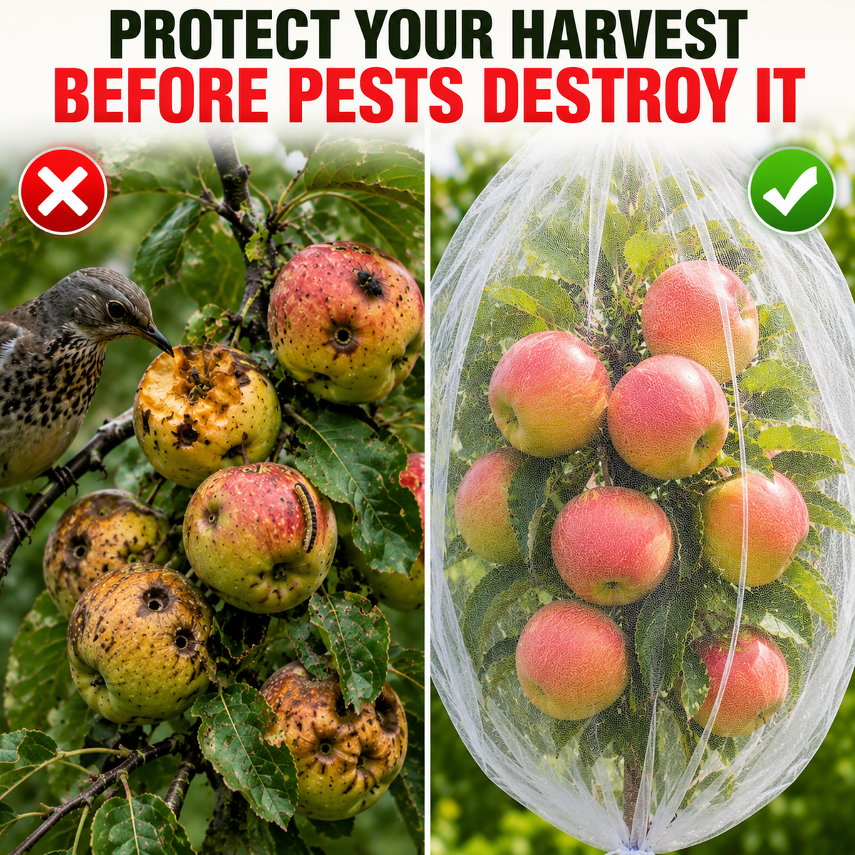 CrispShield Fruit Tree Bags - Breathable Mesh, Drawstring Closure