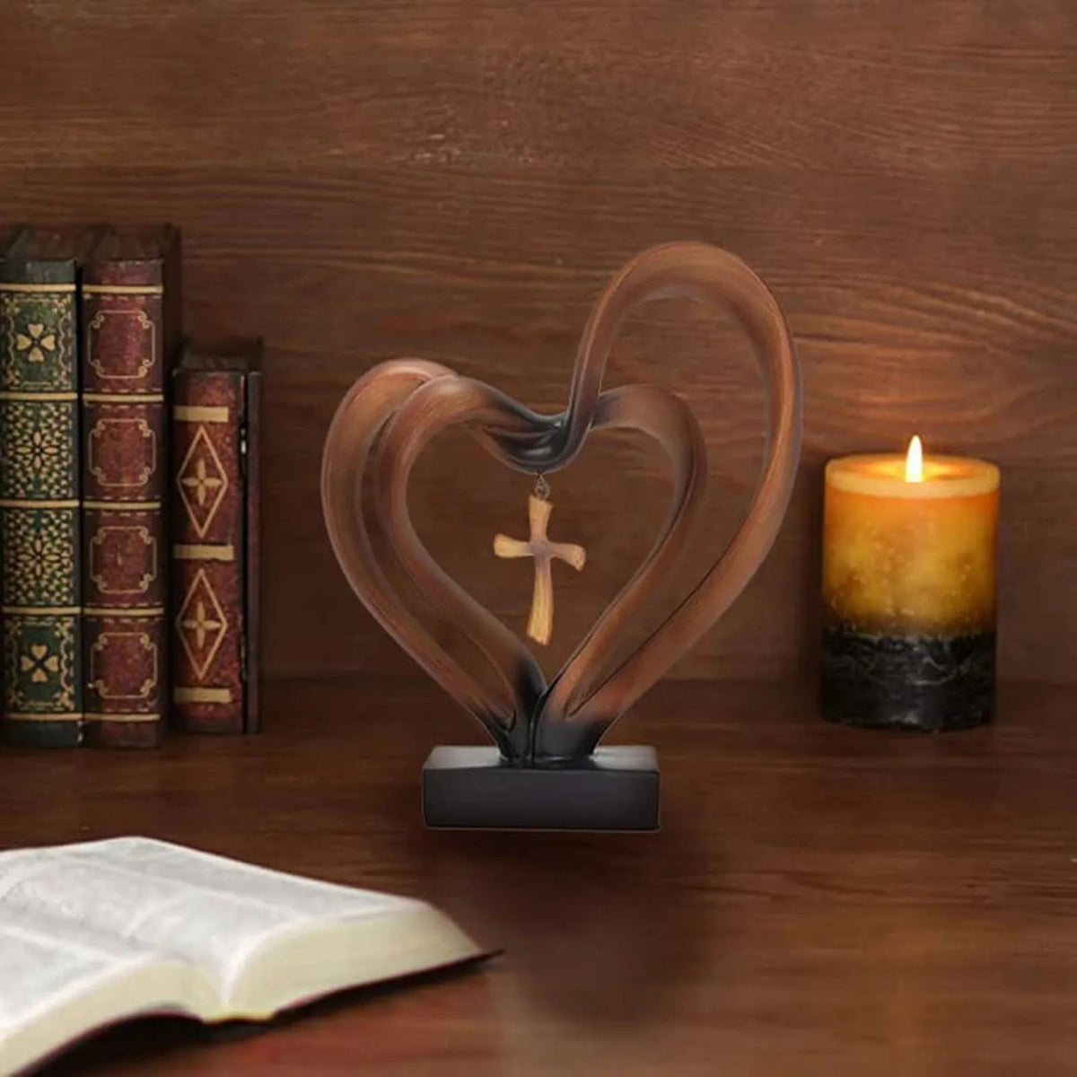 Marriage Takes Three - Entwined Heart & Cross Tabletop Accent