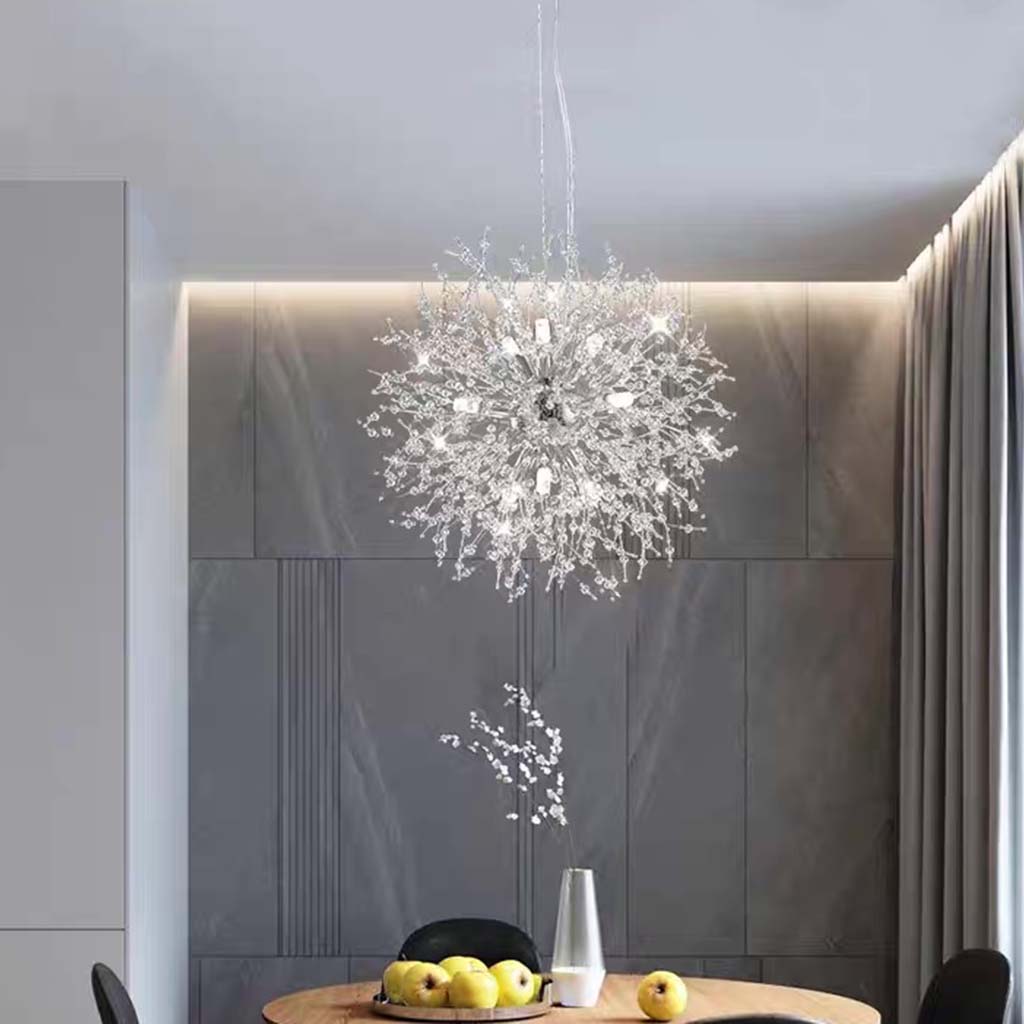Sparkling Glass Crystal Ceiling Fixture Multi-Head Round & Rectangular LED Overhead Lighting for Dining Room Living Room Entry Hall Foyer Be