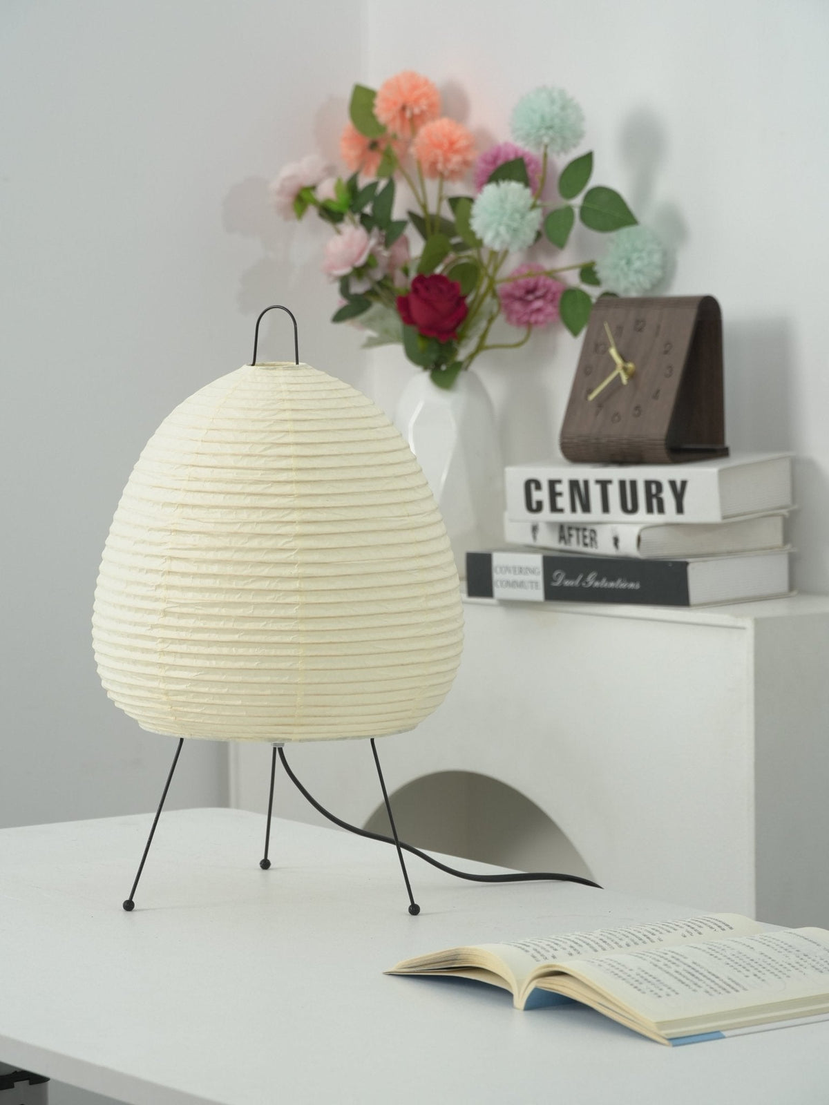 Handcrafted Paper Shade Accent Lamp 10 in Wide Warm Glow LED Bedside Nightlight for Bedroom Office Desktop Reading Nook Minimalist Japanese