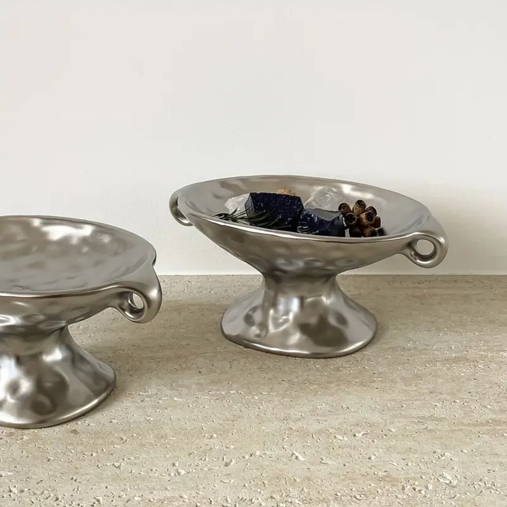 Daisy Ceramic Organizer - Key tray, Elegant Oval Design, Dual Handles