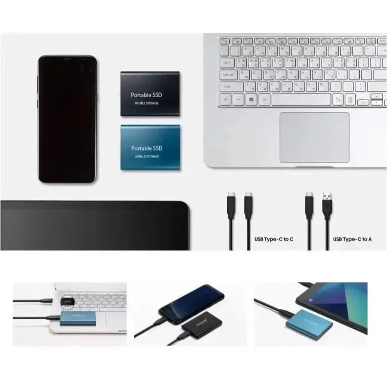 Portable External SSD Drive High-Speed USB-C Storage for Laptops PCs Mac Backup Fast Data Transfer Shock-Resistant Compact Design