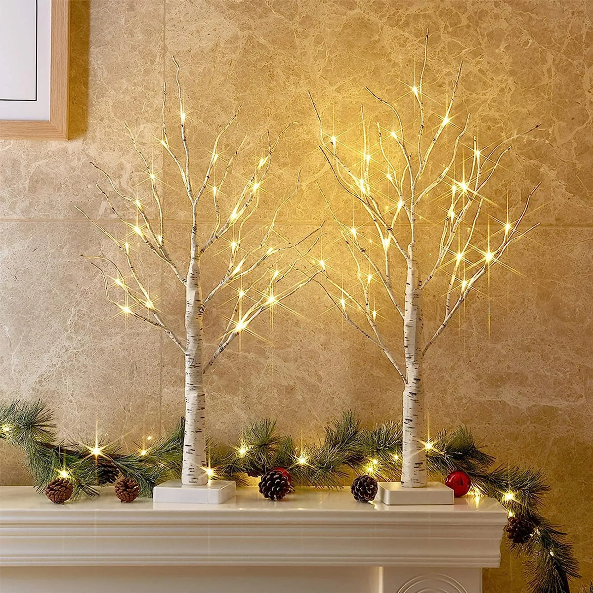 USB Rechargeable LED Birch Tree Accent Lamp 23 Inches Tall White Natural Wood Finish for Nightstand Desk Bedroom Living Room Office Ambient
