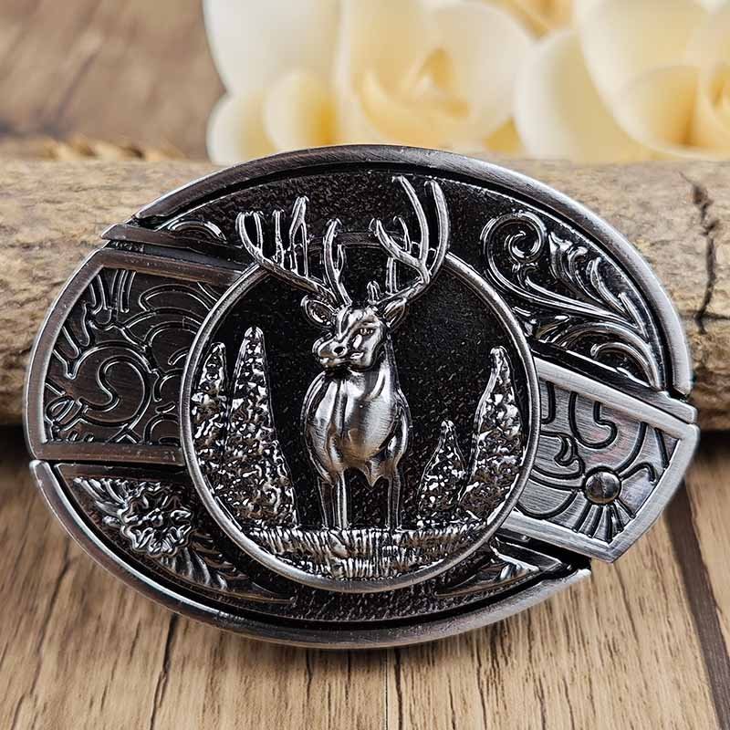 Oval Bull Skull Belt Buckle with Hidden Knife