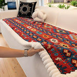 Elysian Couch Cover - Quilted Microfiber, Ethnic Design, Non-Slip