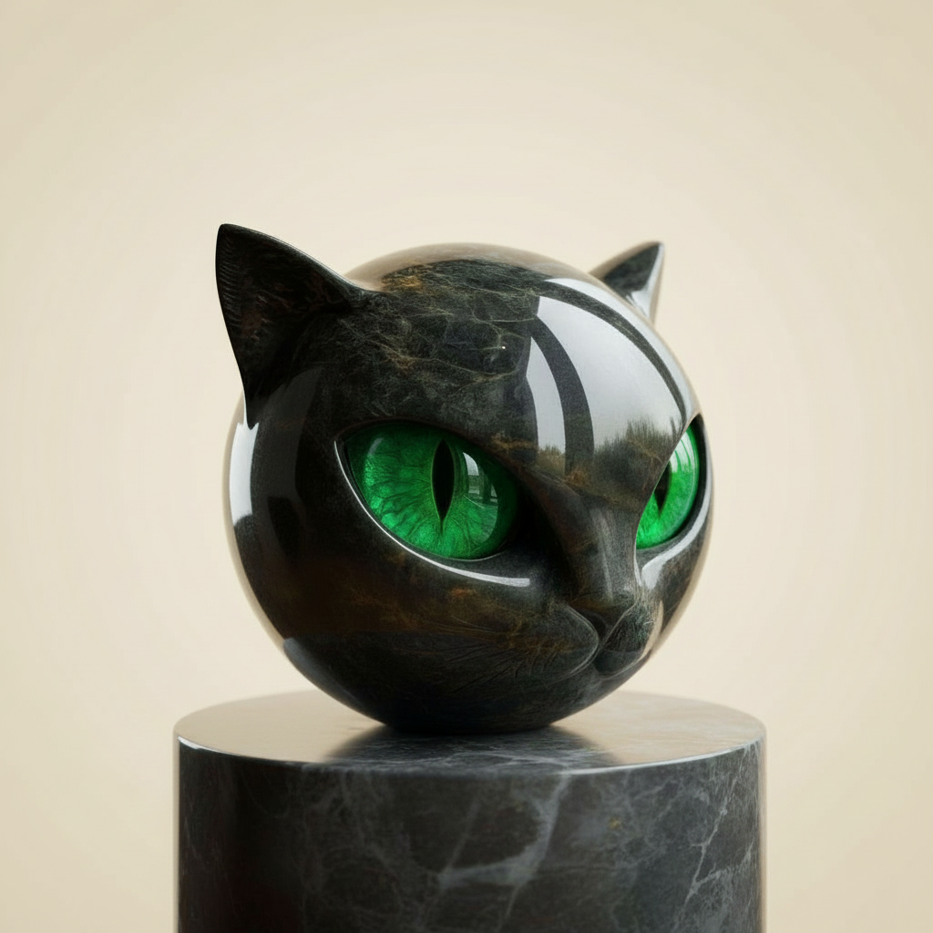 Glossy Resin Feline Figurine with Mesmerizing Gaze – Decorative Cat Statue for Desk, Shelf & Living Room Display – Modern Animal Sculpture