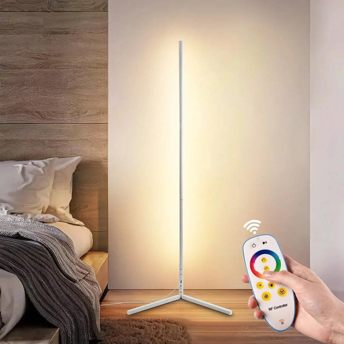 Dimmable LED Corner Floor Lamp with Remote Control Black 56 in Tall | Adjustable Light Temperature for Living Room Bedroom Office