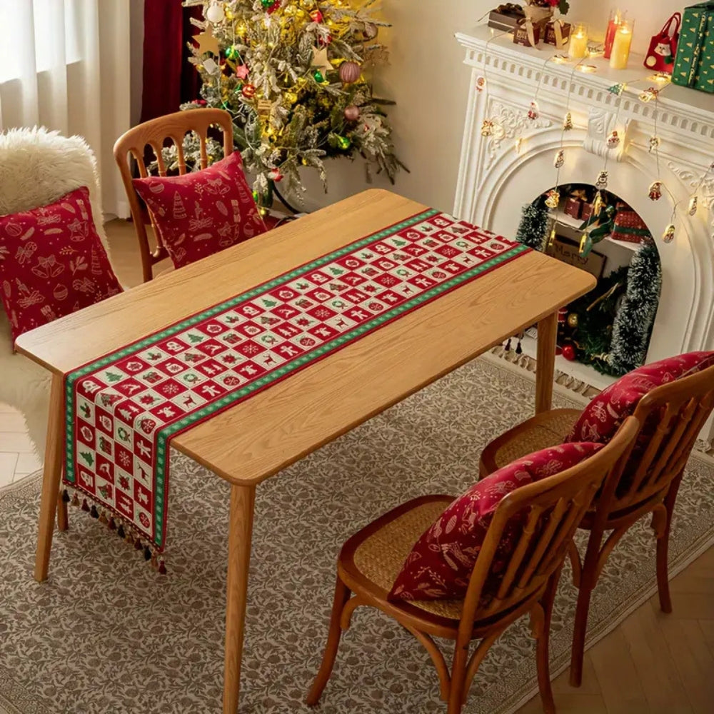 Felicity Christmas Table Runner - Microfiber, Festive Checkered Design