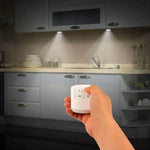 Battery-Operated LED Puck Lights with Remote Control 3-Pack White Wireless Stick-On Spotlights for Cupboards Closets Shelves Undercabinet Il