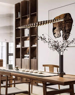 Hanging LED Fixture 46 in Metal Wood Acrylic Globe Pendant 3000K Contemporary Ceiling Light for Kitchen Island Dining Table