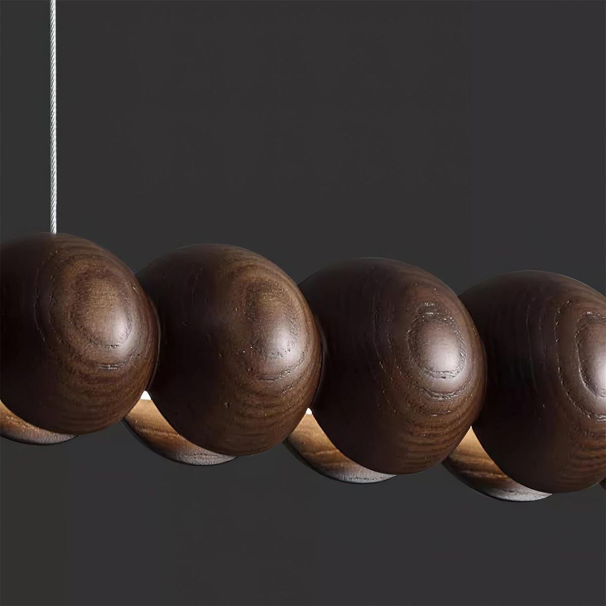 Hanging LED Fixture 46 in Metal Wood Acrylic Globe Pendant 3000K Contemporary Ceiling Light for Kitchen Island Dining Table