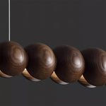 Hanging LED Fixture 46 in Metal Wood Acrylic Globe Pendant 3000K Contemporary Ceiling Light for Kitchen Island Dining Table