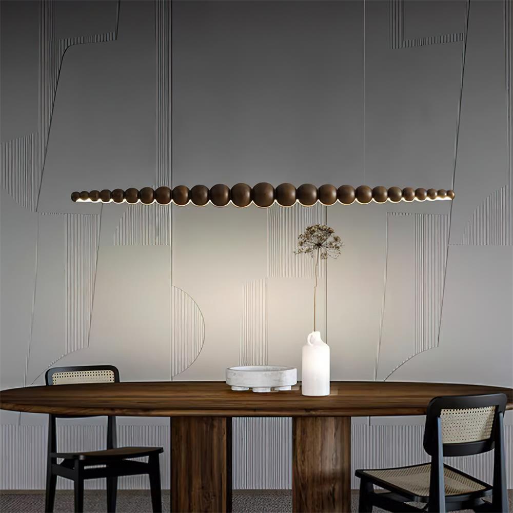 Hanging LED Fixture 46 in Metal Wood Acrylic Globe Pendant 3000K Contemporary Ceiling Light for Kitchen Island Dining Table