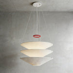 Circular Hoop Hanging Lamp with Textured Shades Red 30-Inch Fixture for Island & Table Lighting