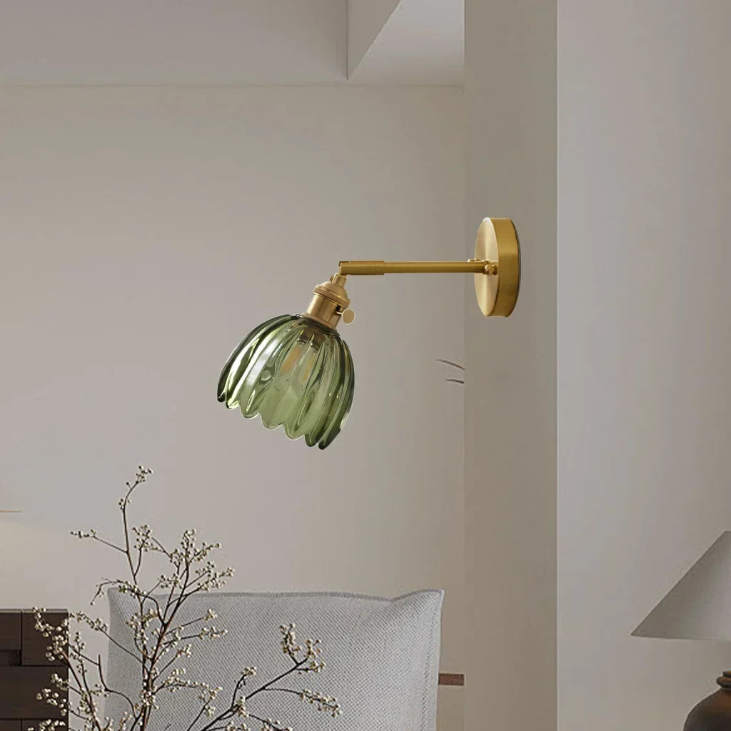 Adjustable Glass Sconce 8-Inch Tulip Shade for Bedroom Hallway Living Room Corner Accent Lighting E27 Socket Rotatable Design