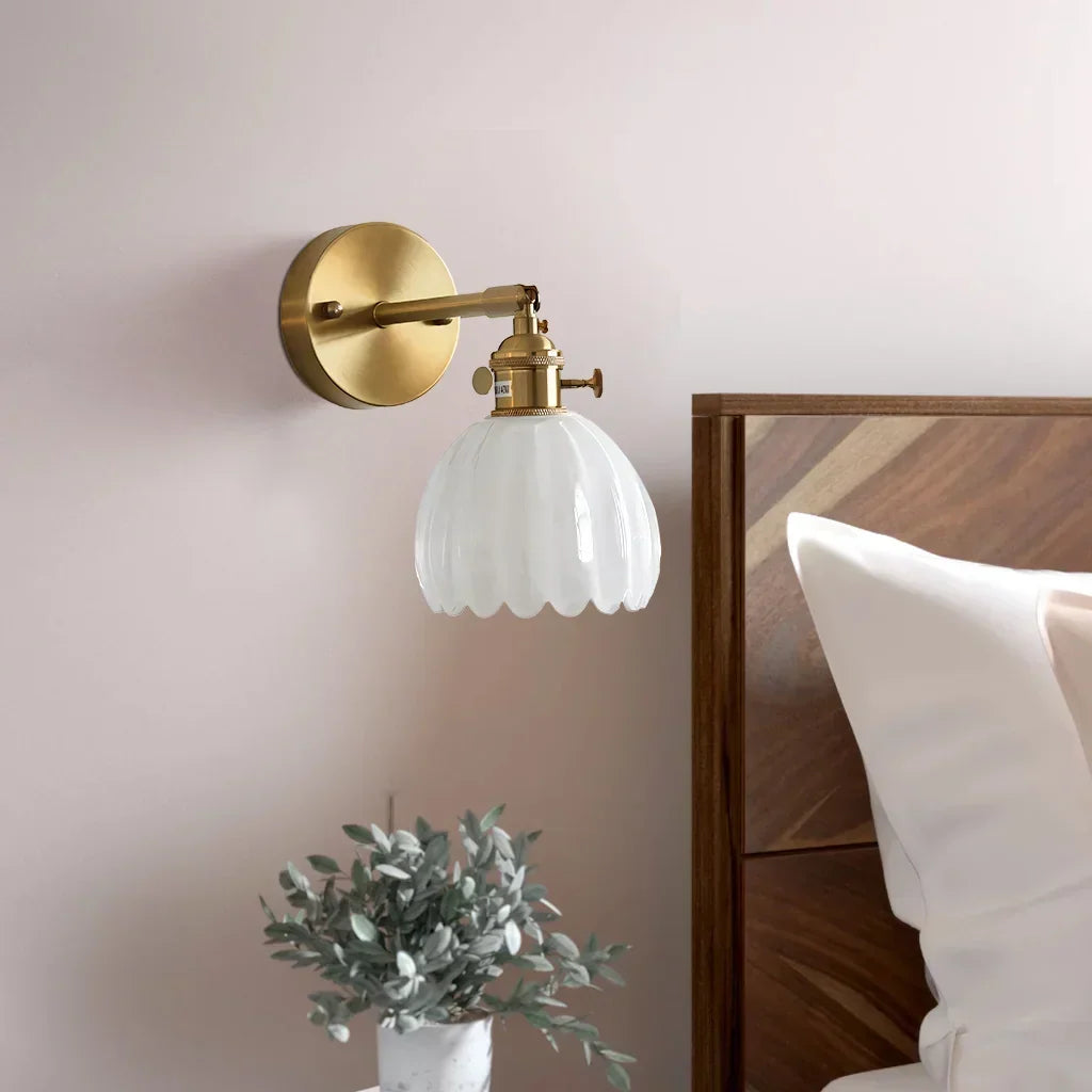Adjustable Glass Sconce 8-Inch Tulip Shade for Bedroom Hallway Living Room Corner Accent Lighting E27 Socket Rotatable Design