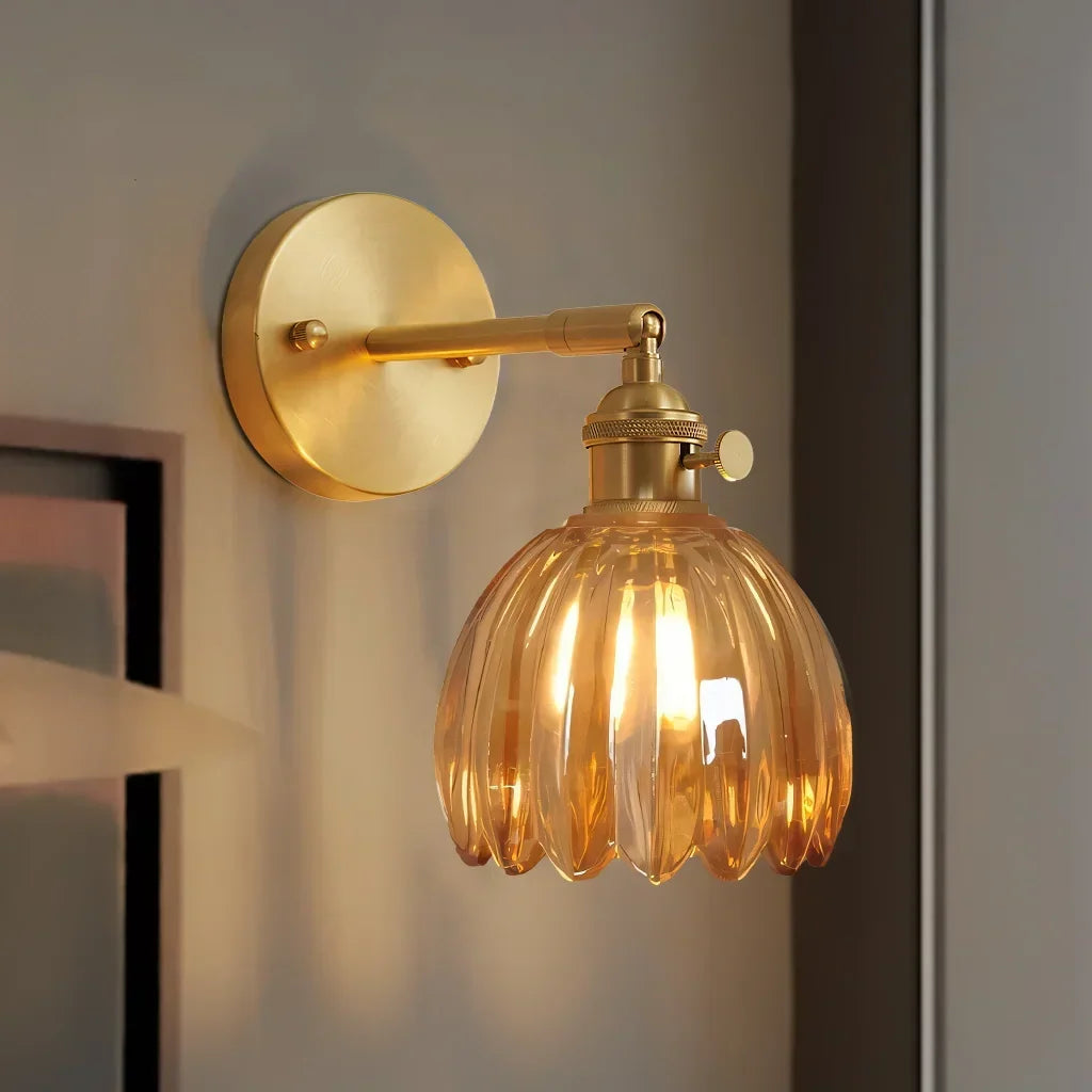 Adjustable Glass Sconce 8-Inch Tulip Shade for Bedroom Hallway Living Room Corner Accent Lighting E27 Socket Rotatable Design