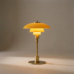 Modern Table Lamp with Triple Glass Shades – Sculptural Accent Light with Rotary Dimmer for Bedroom, Office & Living Room
