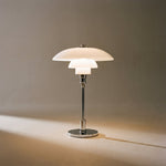 Modern Table Lamp with Triple Glass Shades – Sculptural Accent Light with Rotary Dimmer for Bedroom, Office & Living Room