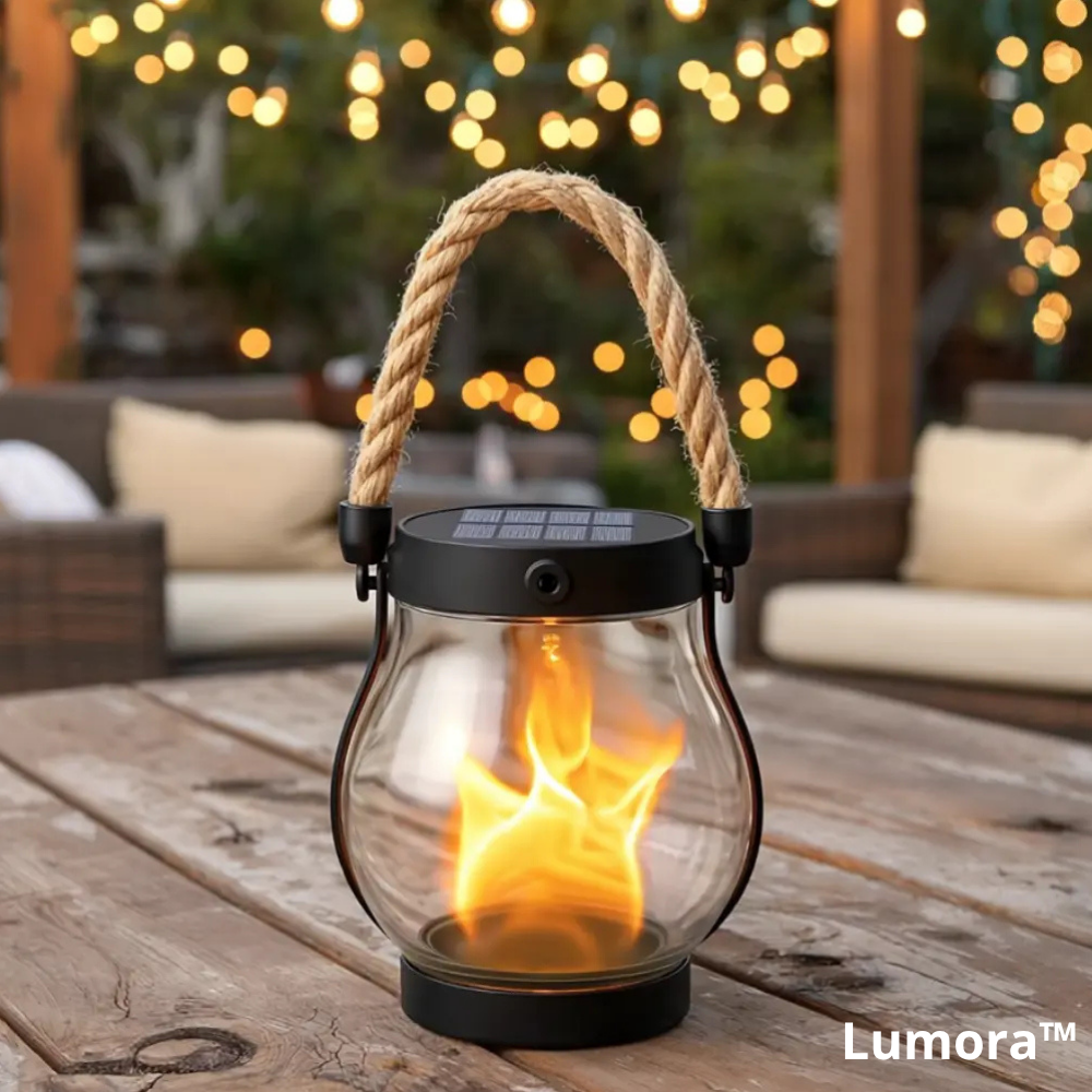 Outdoor LED Flame Lantern Solar Powered Hanging Light Water-Resistant Garden Patio Decor 11 Inch with Dusk to Dawn Sensor for Balcony Yard Deck