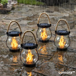 Outdoor LED Flame Lantern Solar Powered Hanging Light Water-Resistant Garden Patio Decor 11 Inch with Dusk to Dawn Sensor for Balcony Yard Deck