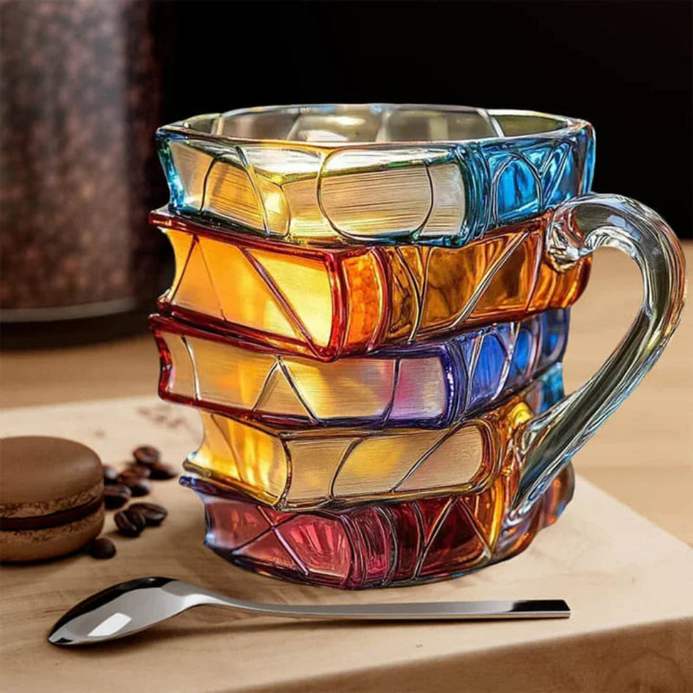 Book Lover Glass Coffee Mug with Literary Design