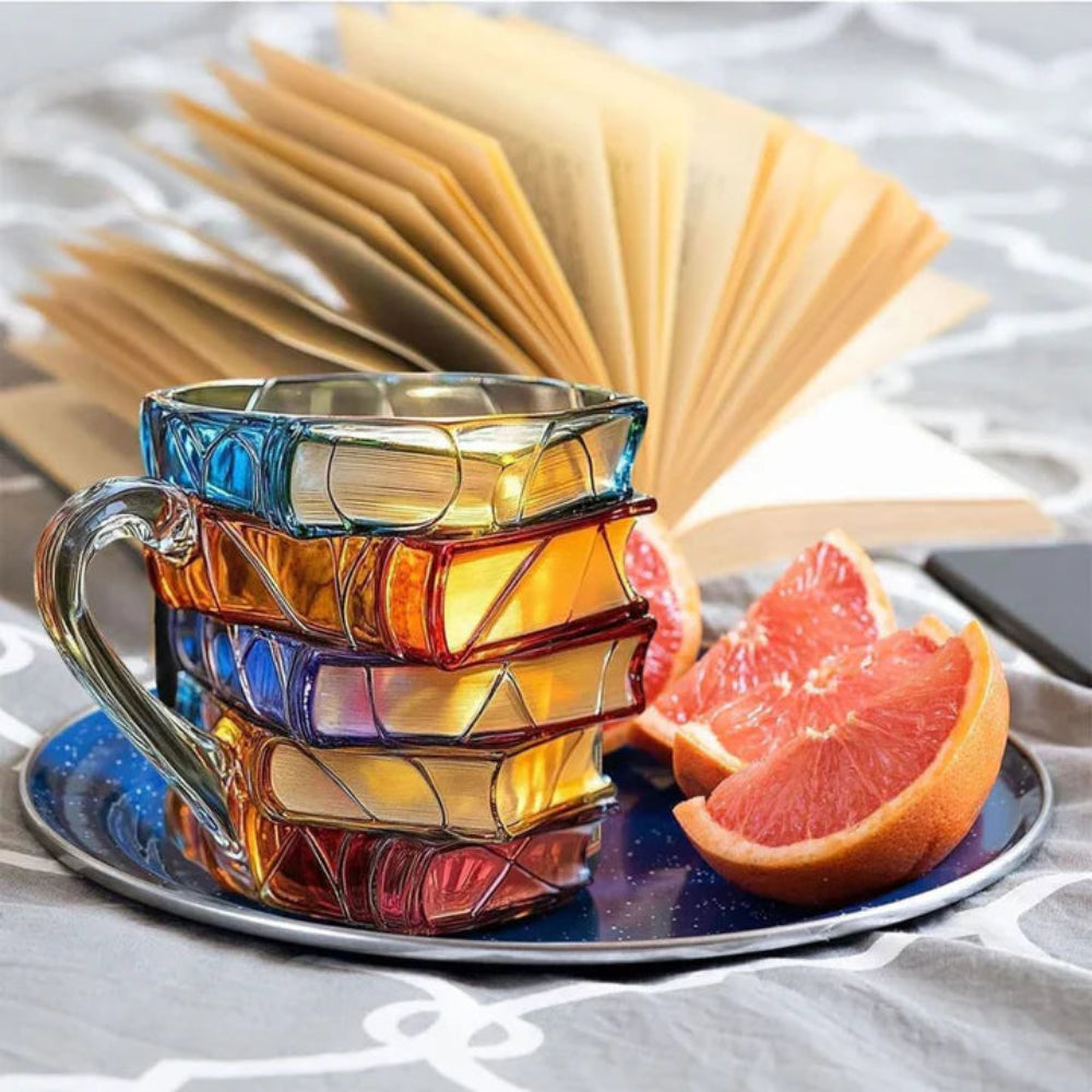 Book Lover Glass Coffee Mug with Literary Design